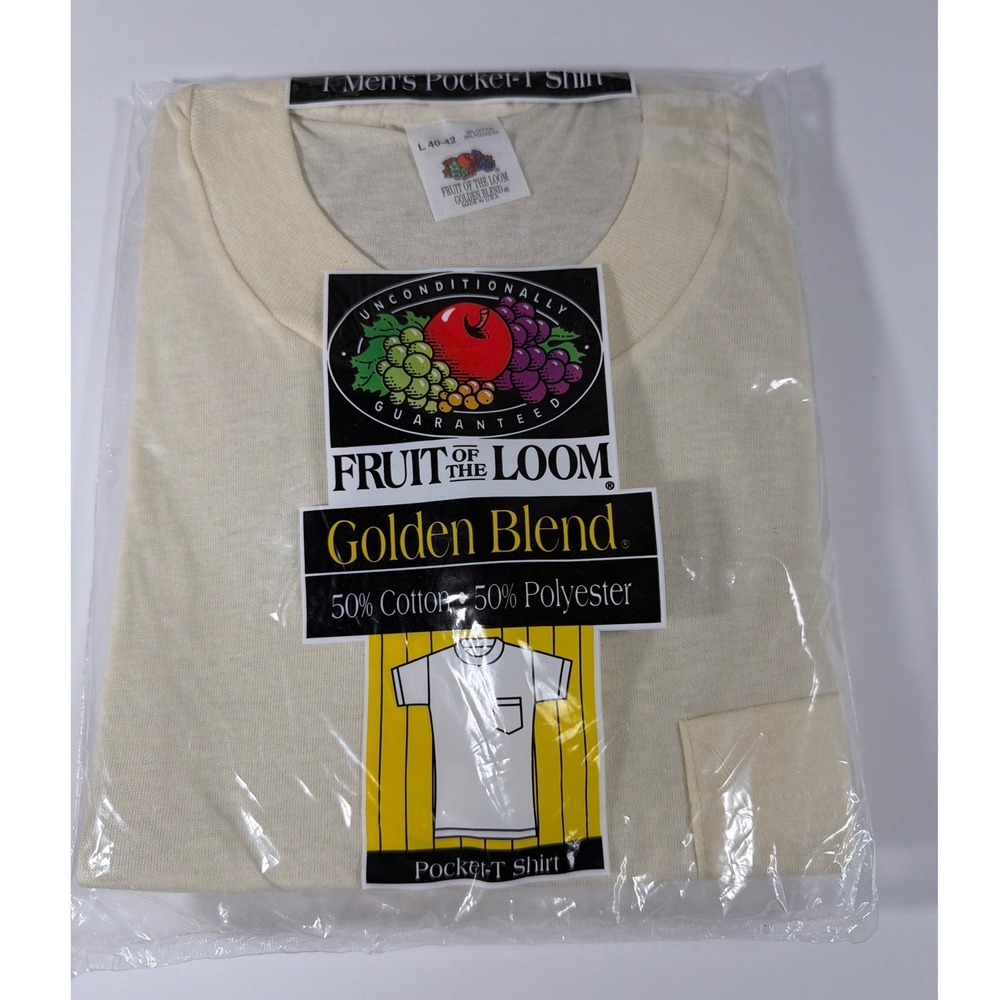 VTG 1994 Fruit Of The Loom Pocket T-Shirt Mens L Golden Blend Made In USA NOS